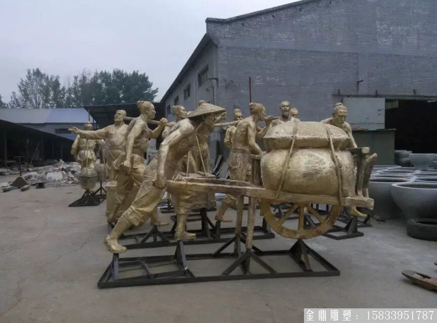 丰收人物铜雕塑,秋收季节人物铜雕塑